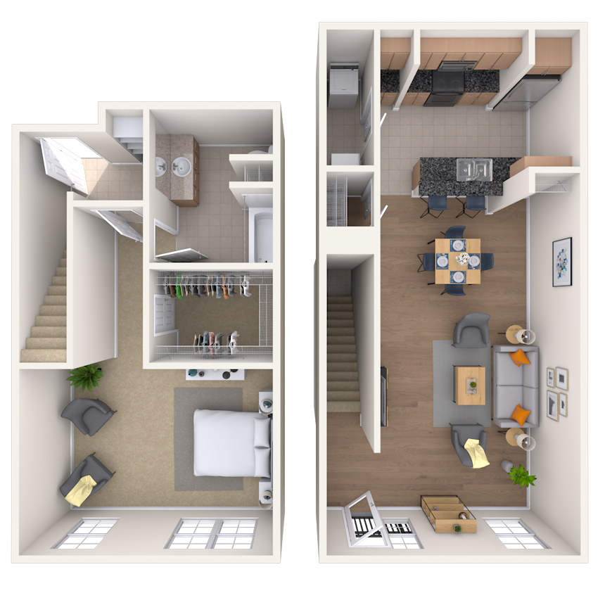 Floor plan for 1 bed, 1 bath, 829 sqft