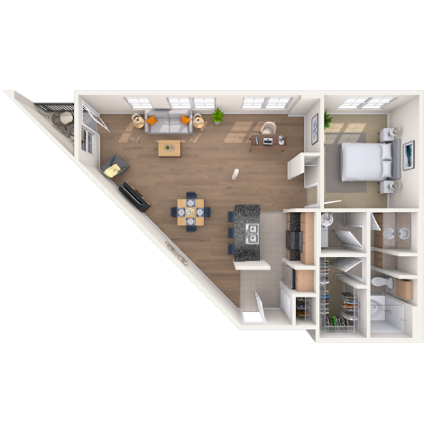 Floor plan for 1 bed, 1 bath, 1024 sqft