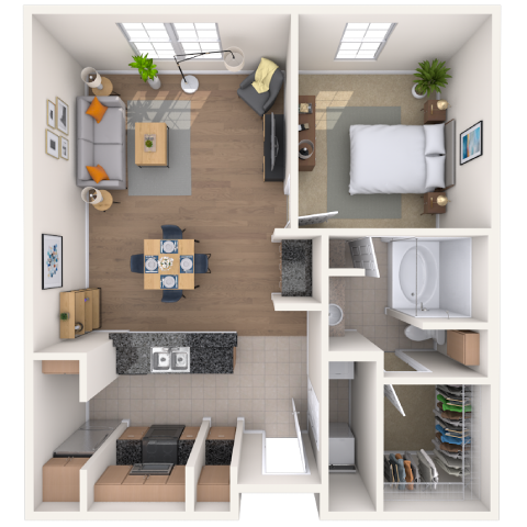 Floor plan for 1 bed, 1 bath, 803 sqft