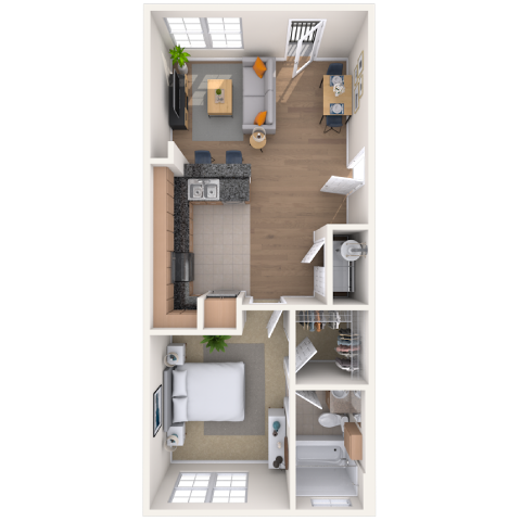 Floor plan for 1 bed, 1 bath, 710 sqft