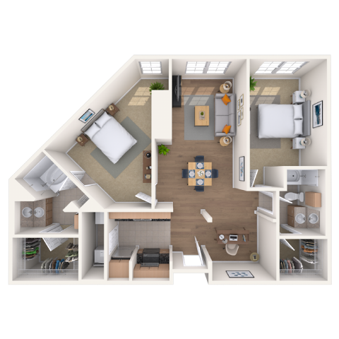 Floor plan for 2 beds, 2 baths, 1084 sqft