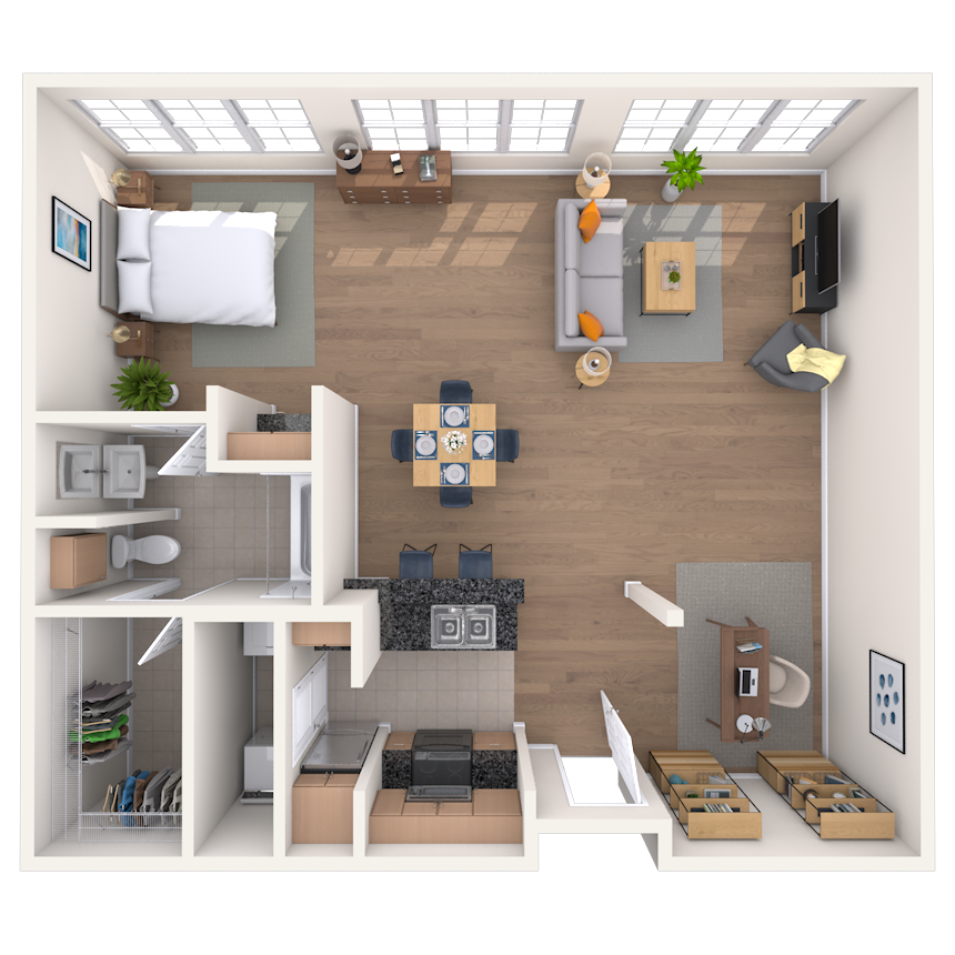 Floor plan for studio, 1 bath, 1156 sqft