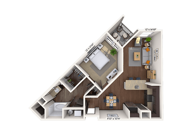 Floor plan for 1 bed, 1 bath, 820 sqft