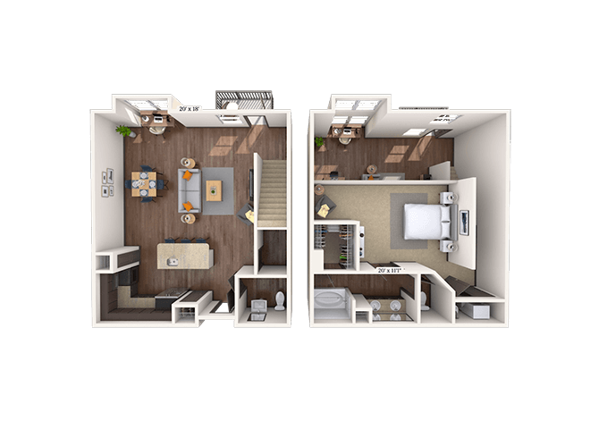 Floor plan for studio, 1.5 baths, 1164 sqft