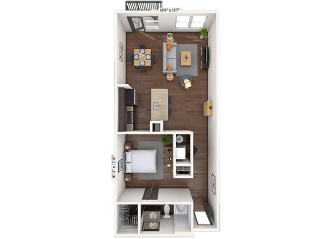 Floor plan for studio, 1 bath, 1076 sqft