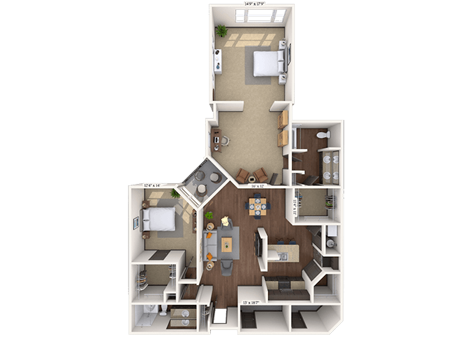 Floor plan for 2 beds, 2 baths, 1658 sqft