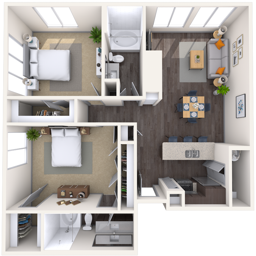 Floor plan for 2 beds, 2 baths, 1125 sqft