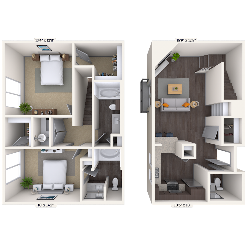 Floor plan for 2 beds, 2 baths, 2026 sqft