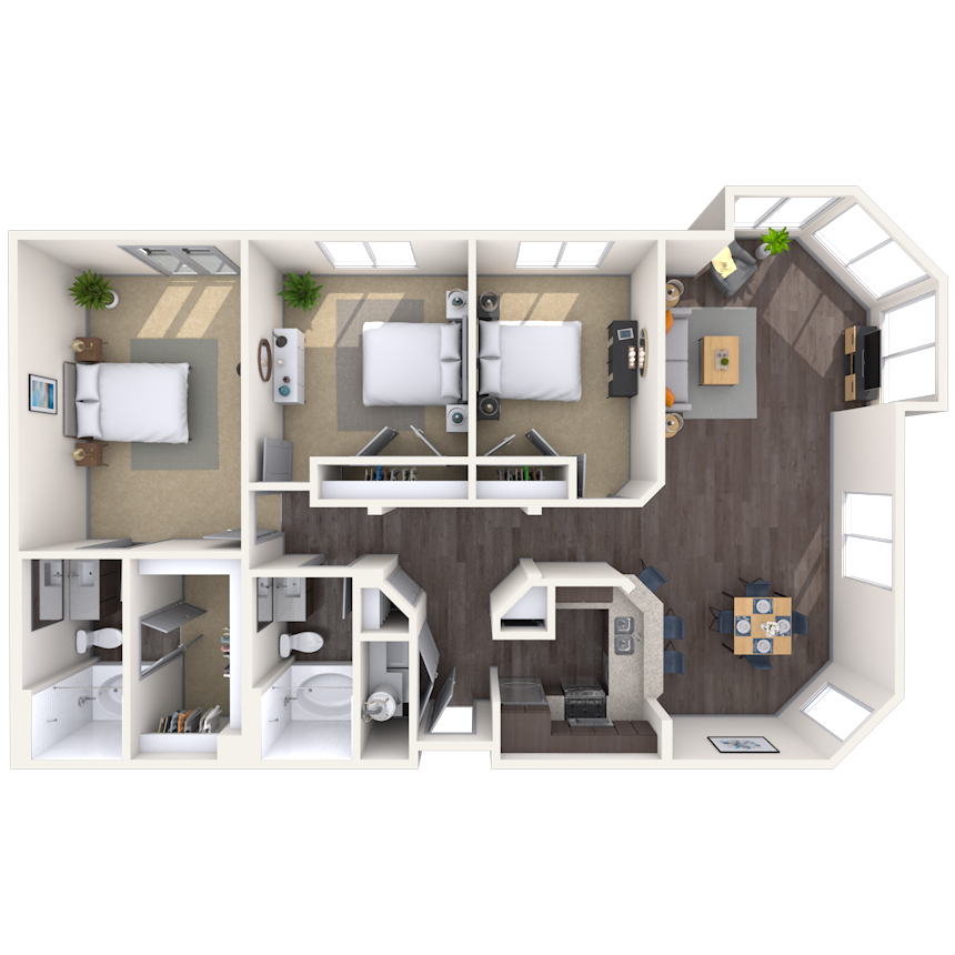 Floor plan for 3 beds, 2 baths, 1404 sqft