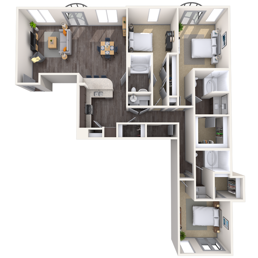 Floor plan for 3 beds, 3 baths, 1615 sqft