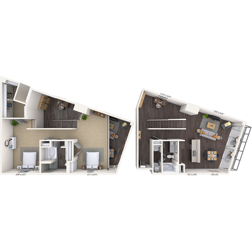 Floor plan for 1 bed, 1.5 baths, 1663 sqft