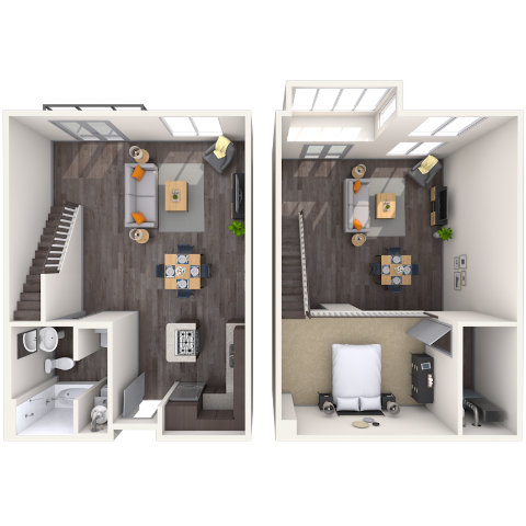 Floor plan for studio, 1 bath, 827 sqft