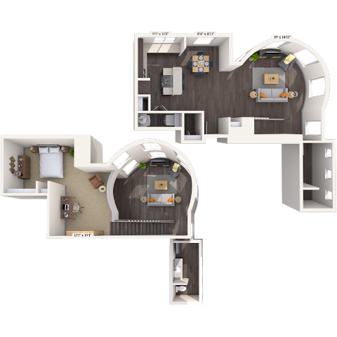 Floor plan for studio, 1 bath, 1017 sqft