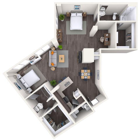 Floor plan for studio, 2 baths, 1164 sqft