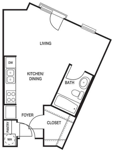 Floor plan for studio, 1 bath, 478 sqft
