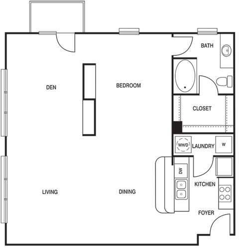 Floor plan for studio, 1 bath, 1110 sqft