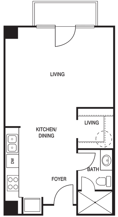 Floor plan for studio, 1 bath, 501 sqft