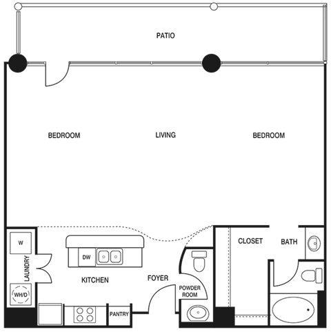Floor plan for studio, 1 bath, 842 sqft