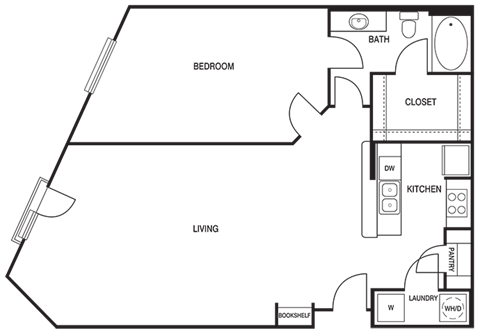 Floor plan for 1 bed, 1 bath, 919 sqft