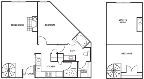 Floor plan for 1 bed, 1 bath, 1002 sqft