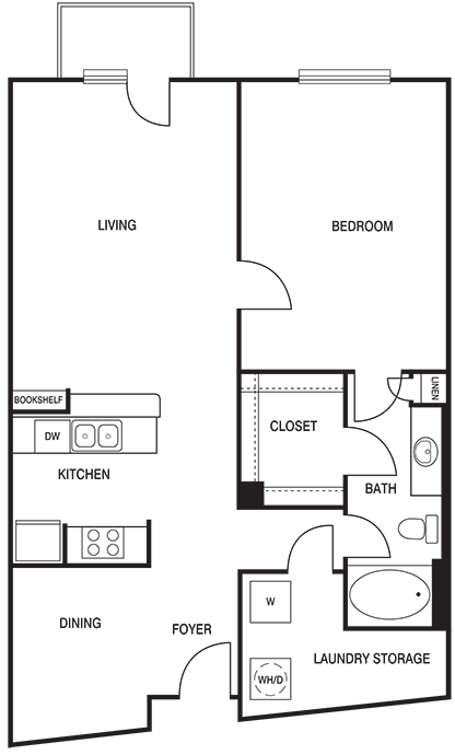 Floor plan for 1 bed, 1 bath, 1133 sqft