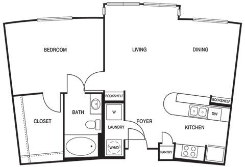 Floor plan for 1 bed, 1 bath, 778 sqft