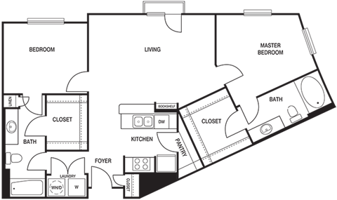 Floor plan for 2 beds, 2 baths, 1111 sqft