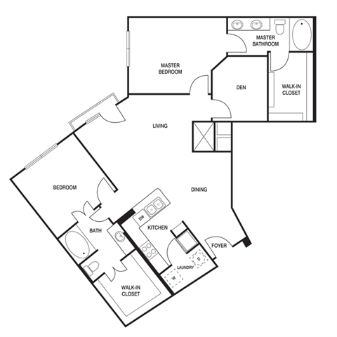 Floor plan for 2 beds, 2 baths, 1669 sqft