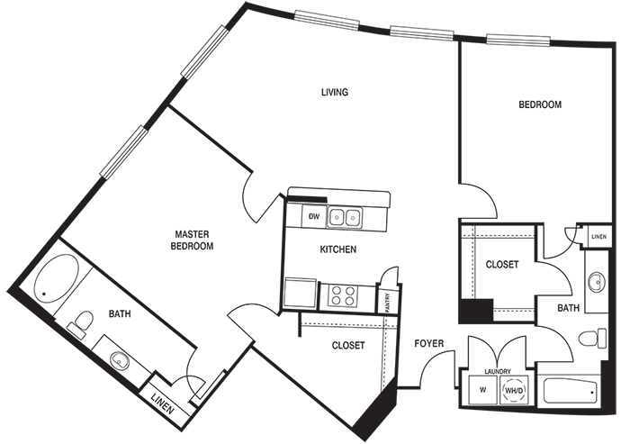 Floor plan for 2 beds, 2 baths, 1246 sqft