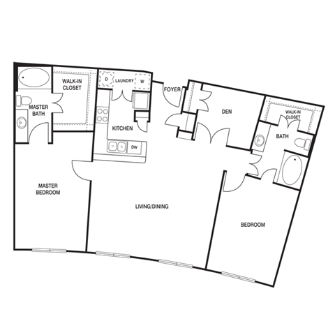 Floor plan for 2 beds, 2 baths, 1243 sqft