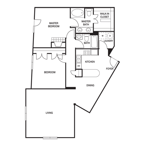 Floor plan for 2 beds, 2 baths, 1413 sqft