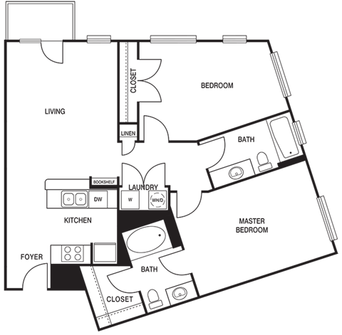 Floor plan for 2 beds, 2 baths, 1063 sqft