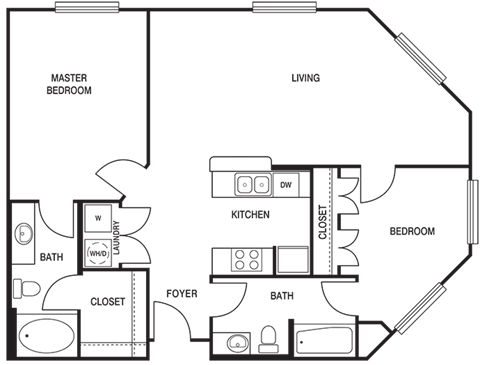 Floor plan for 2 beds, 2 baths, 1093 sqft