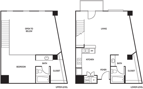 Floor plan for 1 bed, 2 baths, 976 sqft