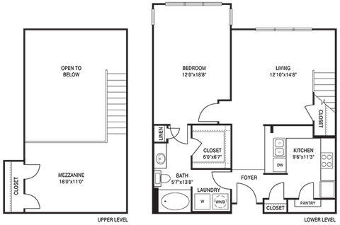 Floor plan for 1 bed, 1 bath, 1061 sqft
