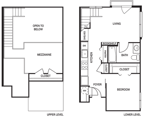 Floor plan for 1 bed, 1 bath, 779 sqft