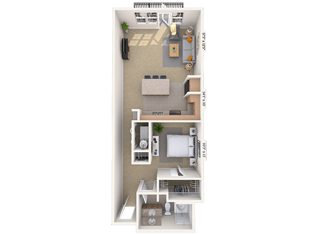 Floor plan for studio, 1 bath, 1180 sqft