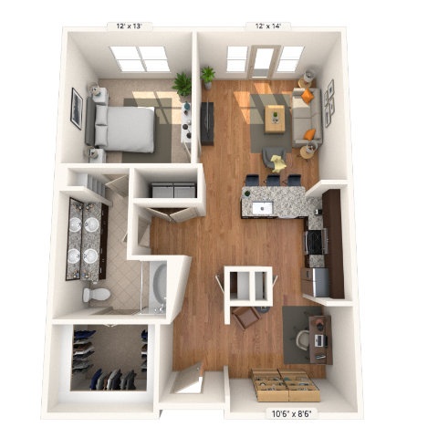 Floor plan for 1 bed, 1 bath, 1109 sqft