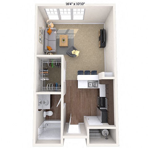 Floor plan for studio, 1 bath, 652 sqft