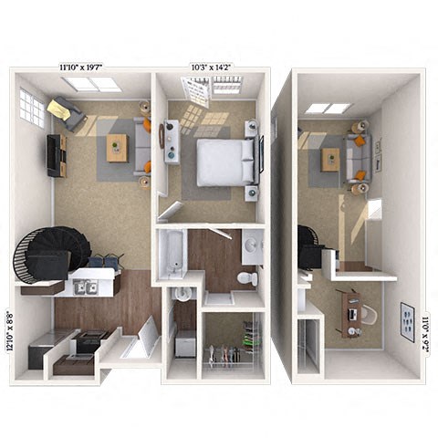 Floor plan for 1 bed, 1 bath, 802 sqft