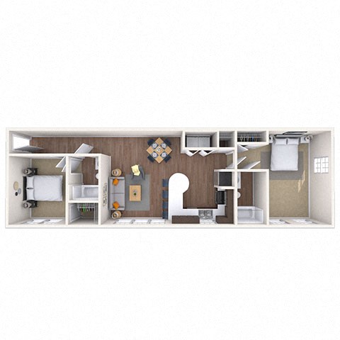 Floor plan for 2 beds, 2 baths, 969 sqft