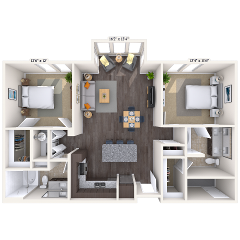 Floor plan for 2 beds, 2 baths, 1120 sqft