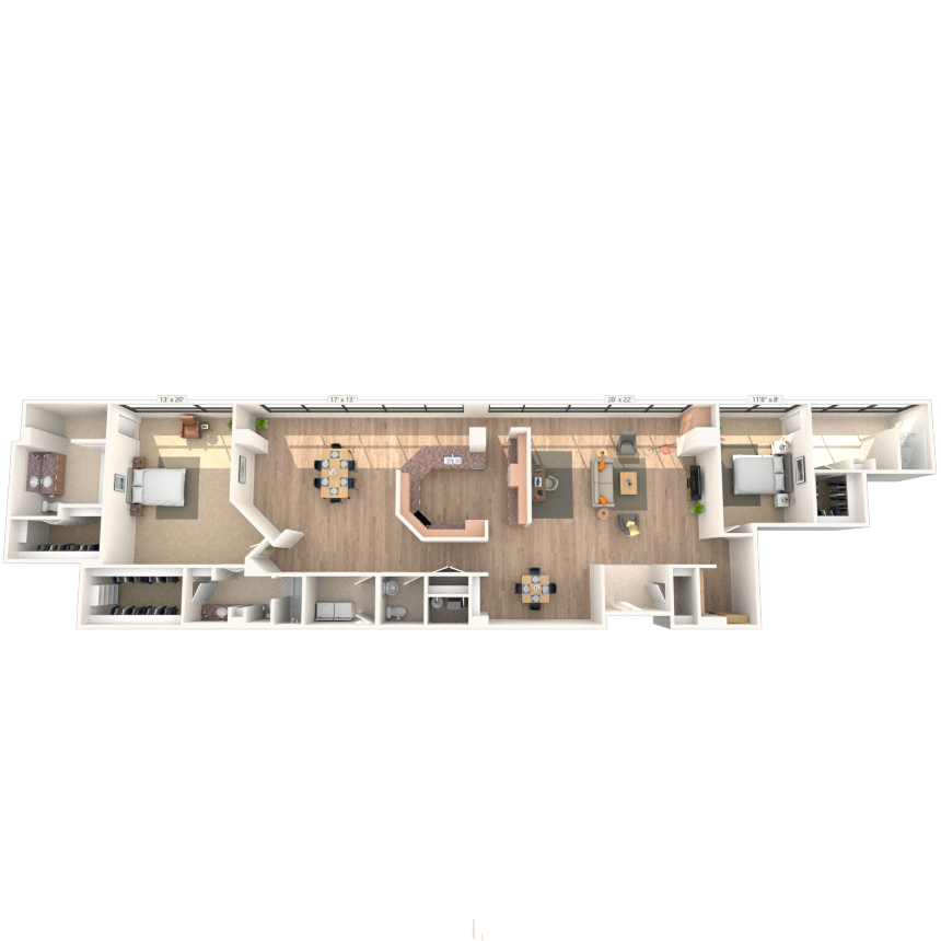 Floor plan for 2 beds, 2.5 baths, 2930 sqft
