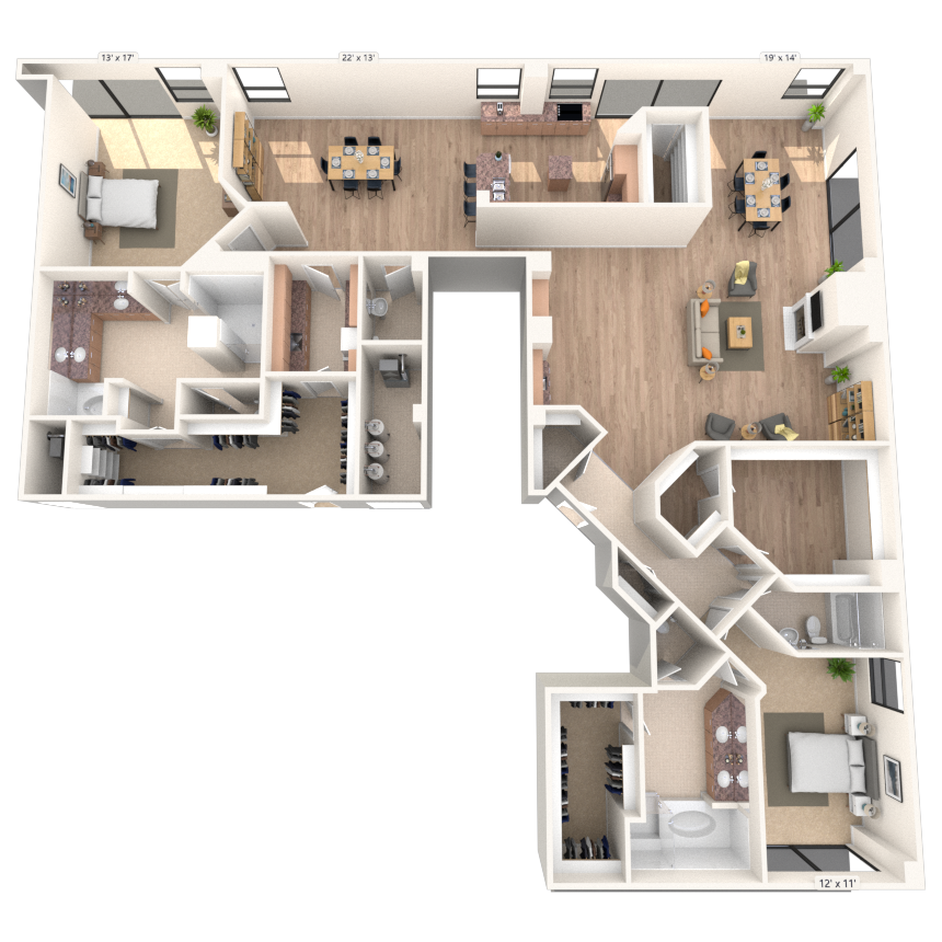 Floor plan for 3 beds, 3.5 baths, 3622 sqft