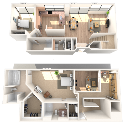 Floor plan for 2 beds, 2.5 baths, 2340 sqft