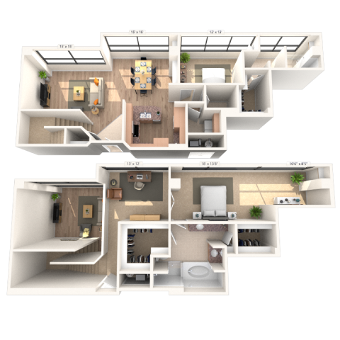 Floor plan for 2 beds, 2.5 baths, 2374 sqft