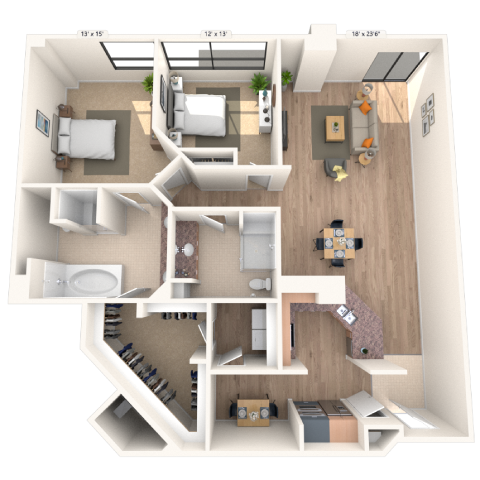 Floor plan for 2 beds, 2 baths, 1560 sqft