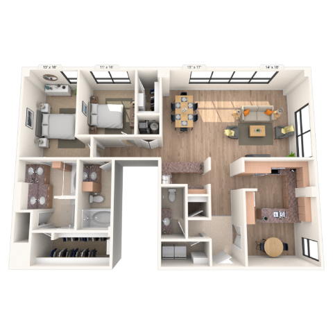 Floor plan for 2 beds, 2.5 baths, 2088 sqft