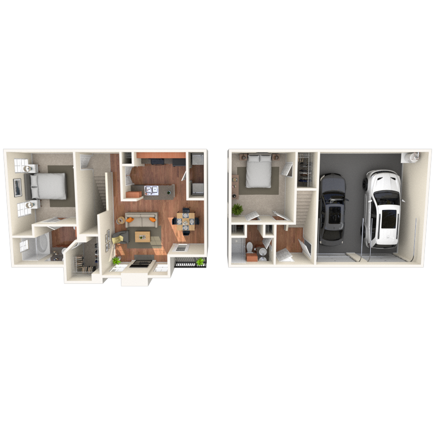 Floor plan for 2 beds, 2 baths, 992 sqft