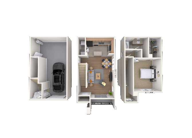 Floor plan for 1 bed, 1 bath, 837 sqft